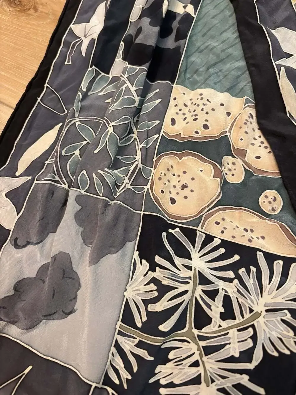 Cynthia MacCollum Silk Patchwork Scarf with Nature Prints